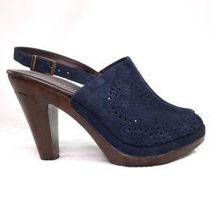 Cordani navy suede cutout peep toe sling back heel
